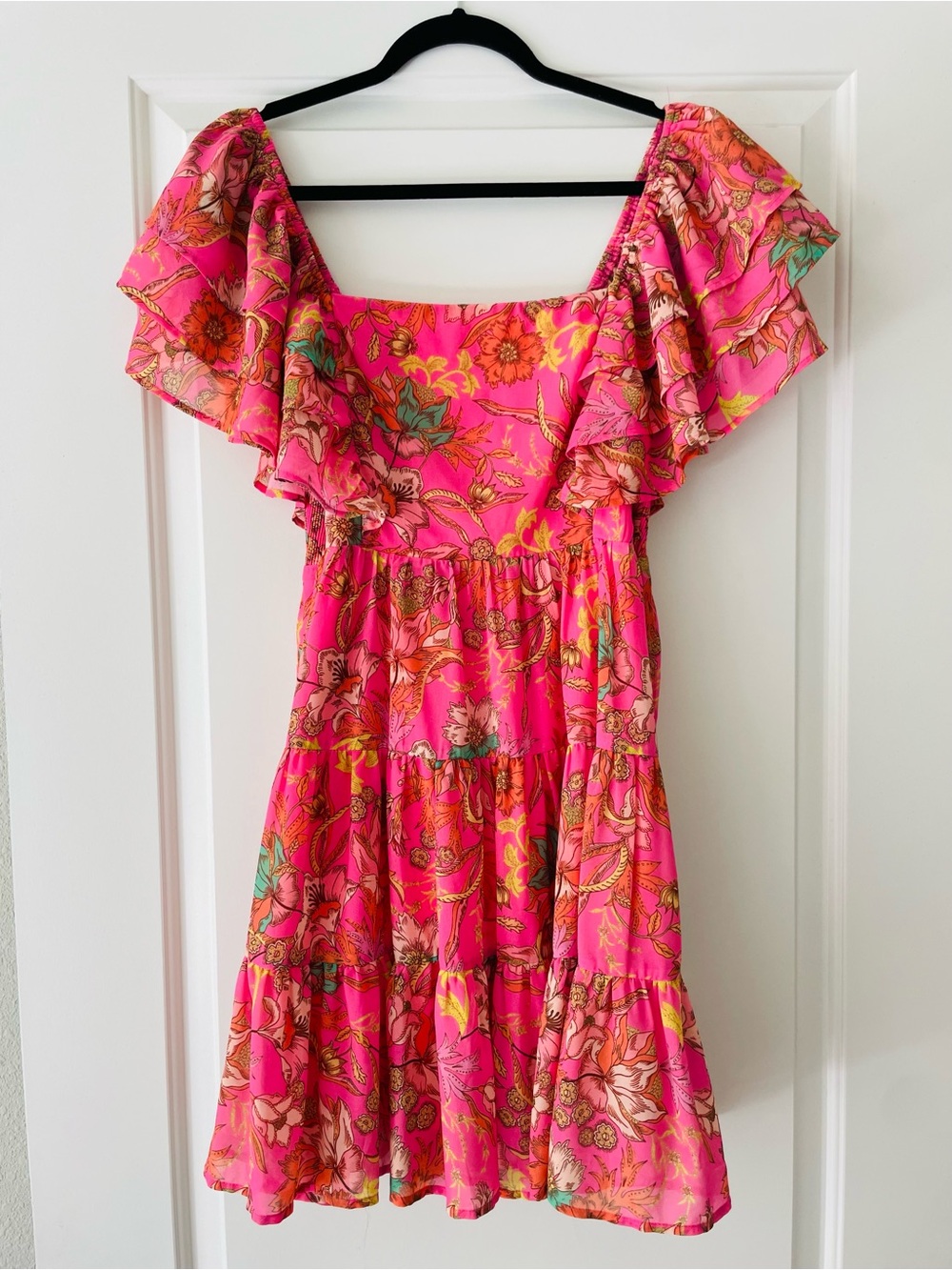Flying Tomato Hot Pink Floral Ruffle Mini Dress - Picture 1 of 4